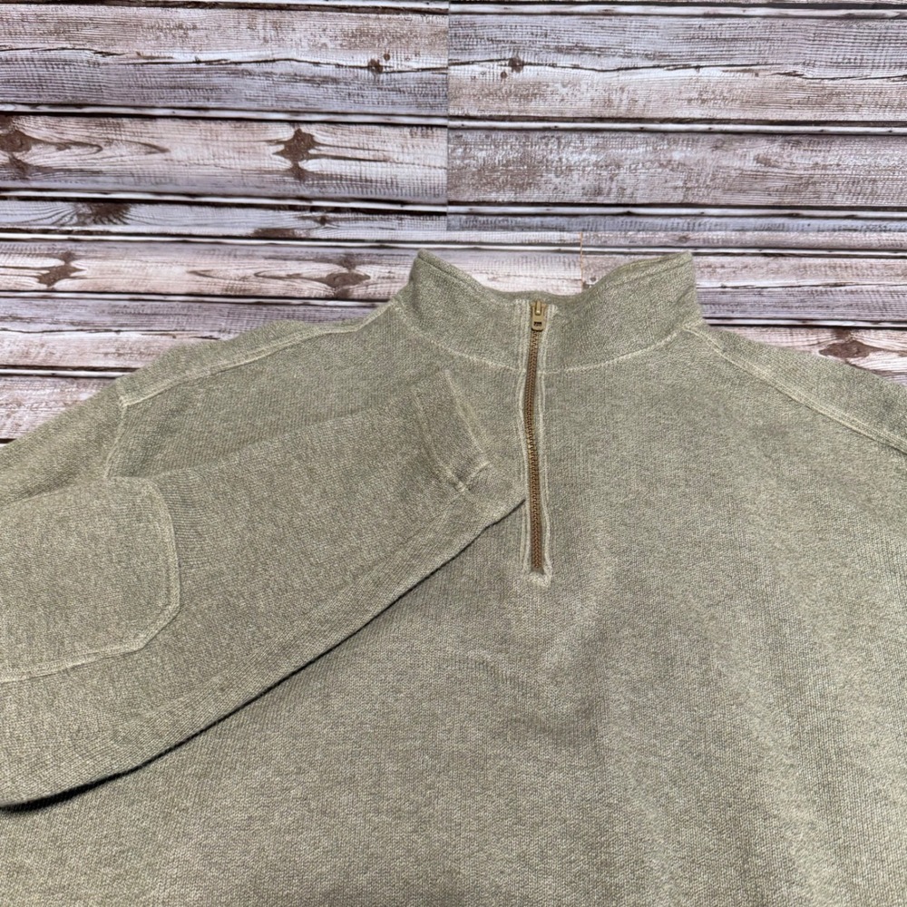 Woolrich‎ Mens Large Olive Green Cotton Quarter Zip Sweater Elbow Patches